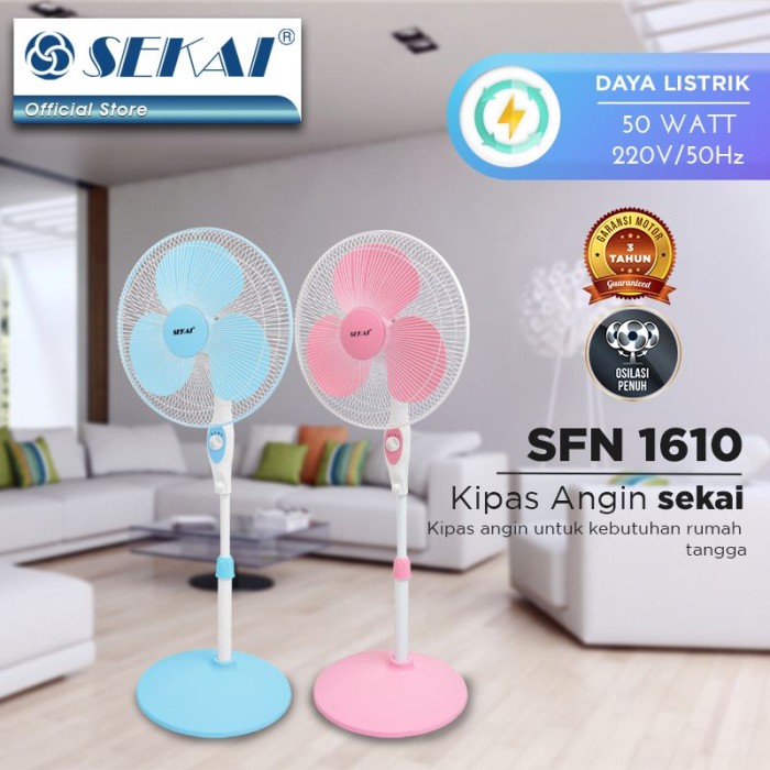 Sekai Kipas Angin Tumpu Stand Fan Biru 16 Inch - SFN 1610